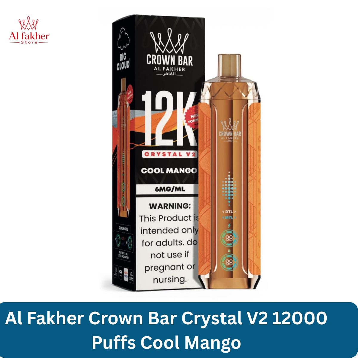 Al Fakher Crown Bar Crystal V2 12000 Puffs Cool Mango