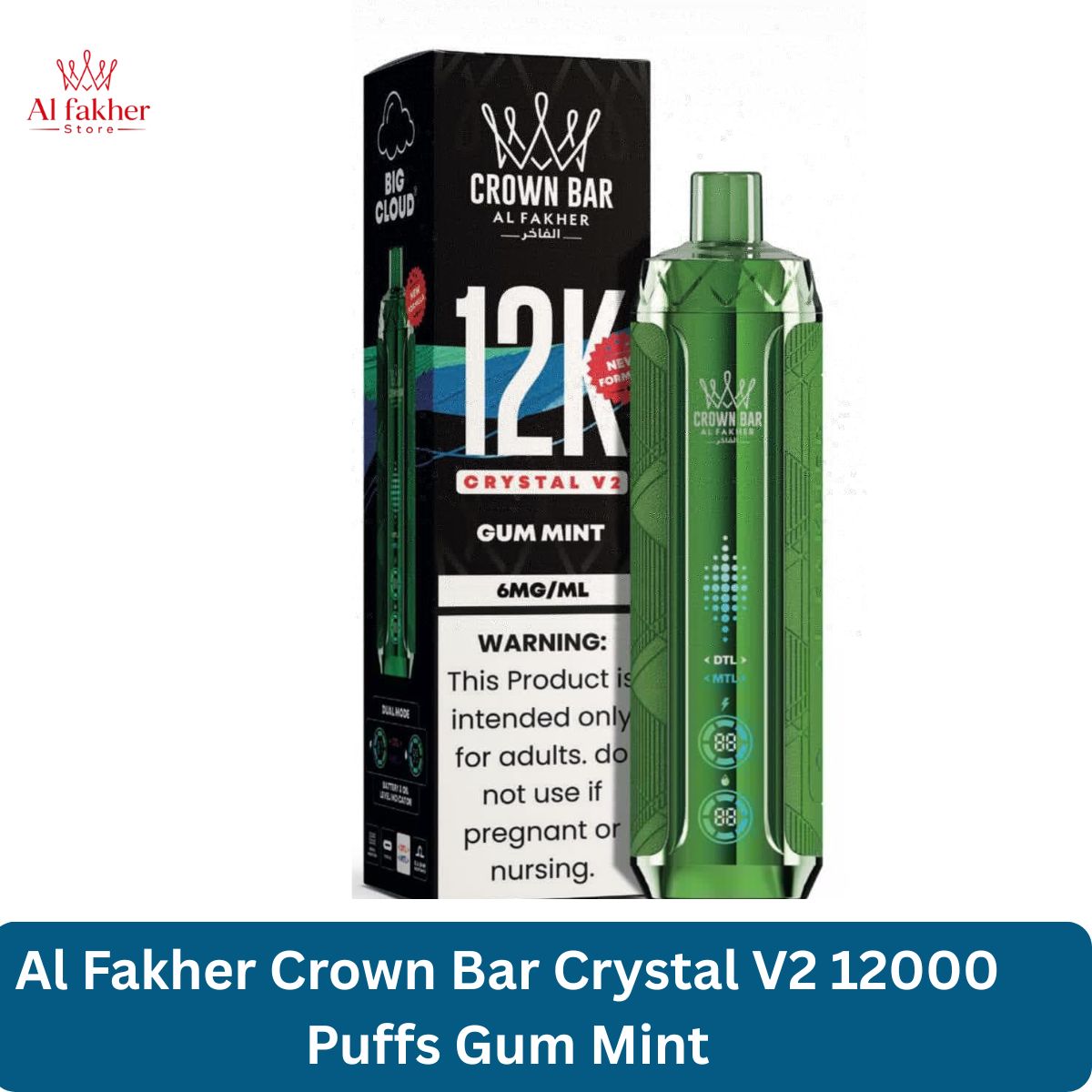 Al Fakher Crown Bar Crystal V2 12000 Puffs Gum Mint