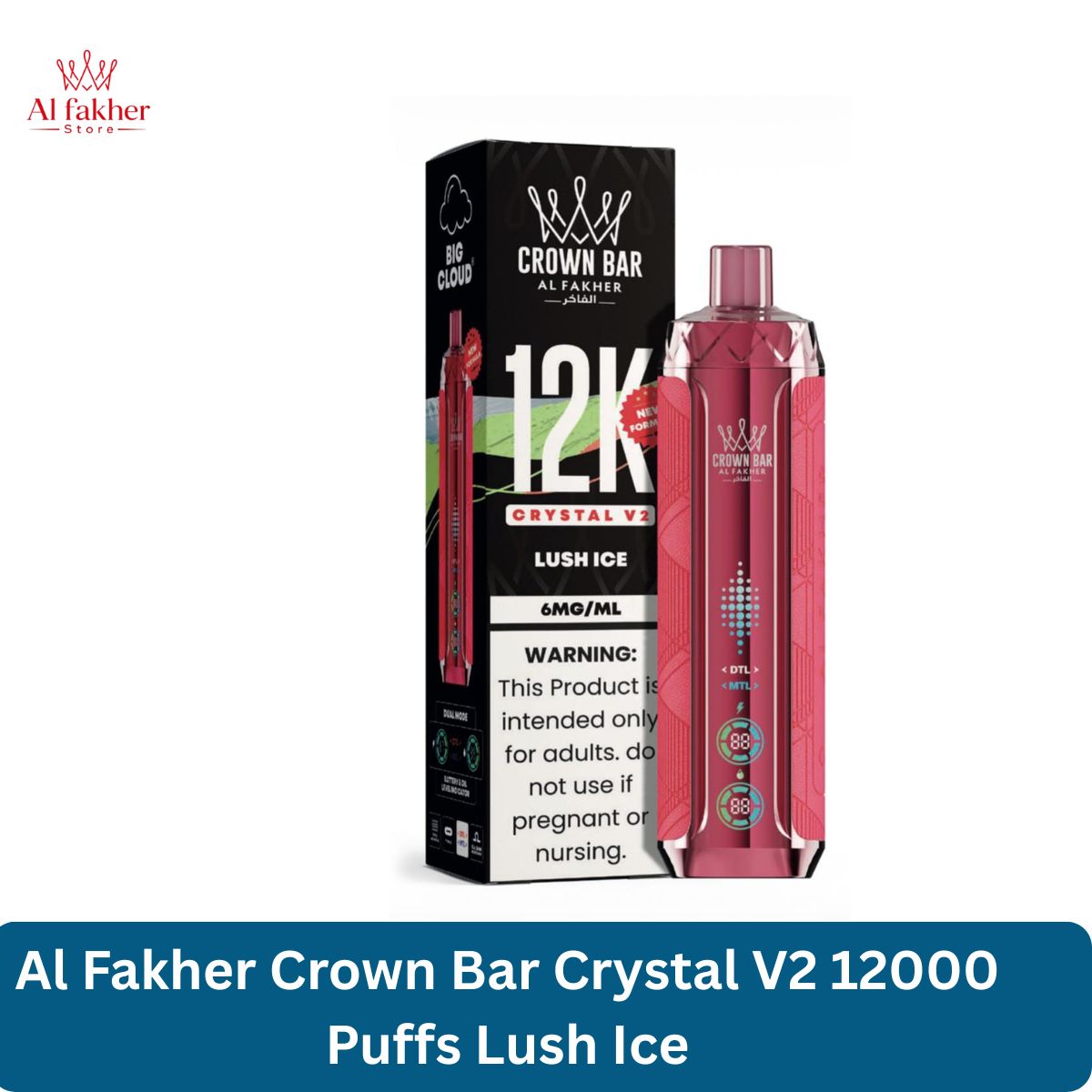 Al Fakher Crown Bar Crystal V2 12000 Puffs Lush Ice