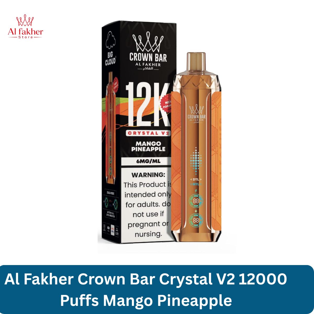 Al Fakher Crown Bar Crystal V2 12000 Puffs Mango Pineapple