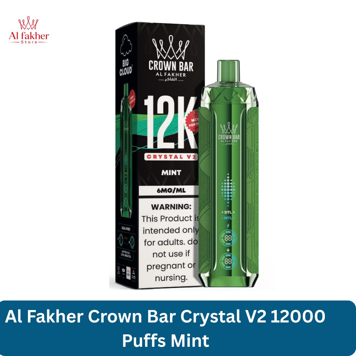 Al Fakher Crown Bar Crystal V2 12000 Puffs Mint