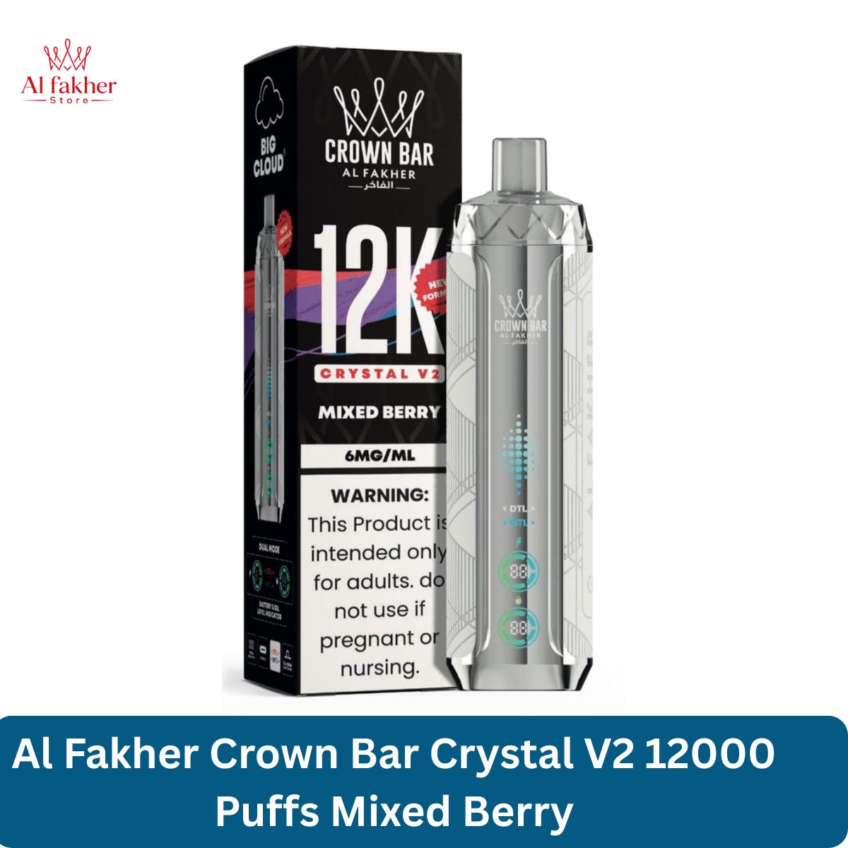 Al Fakher Crown Bar Crystal V2 12000 Puffs Mixed Berry