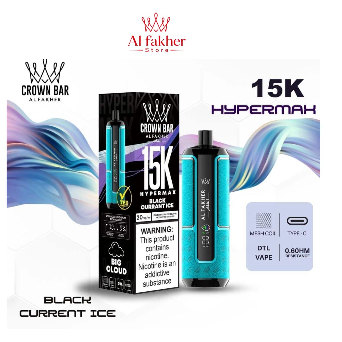 Al Fakher Crown Bar Hypermax 15000 Puffs Blackcurrant Ice