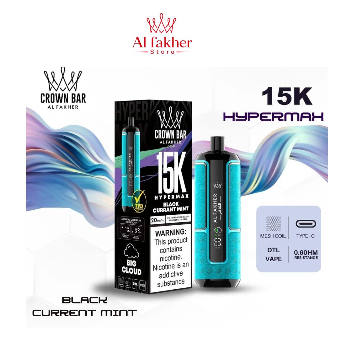 Al Fakher Crown Bar Hypermax 15000 Puffs Blackcurrant Mint