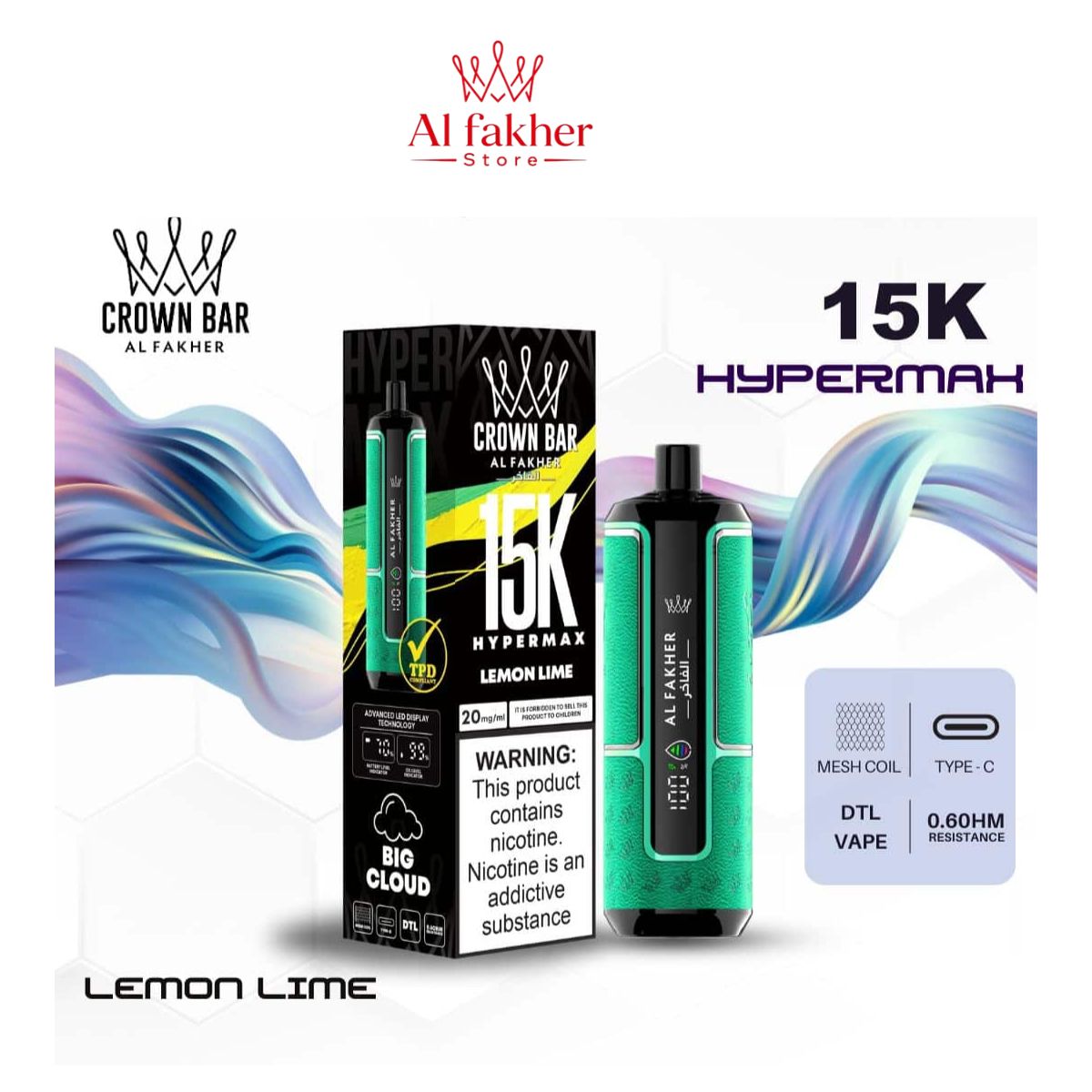 Al Fakher Crown Bar Hypermax 15000 Puffs Lemon Lime