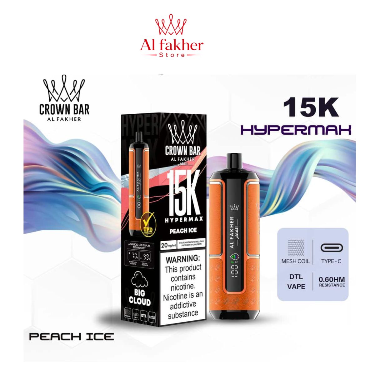 Al Fakher Crown Bar Hypermax 15000 Puffs Peach ice