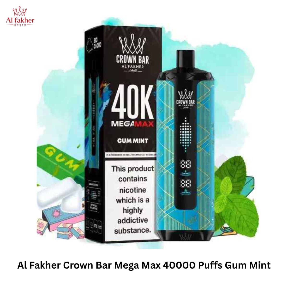Al Fakher Crown Bar Mega Max 40000 Puffs Gum Mint