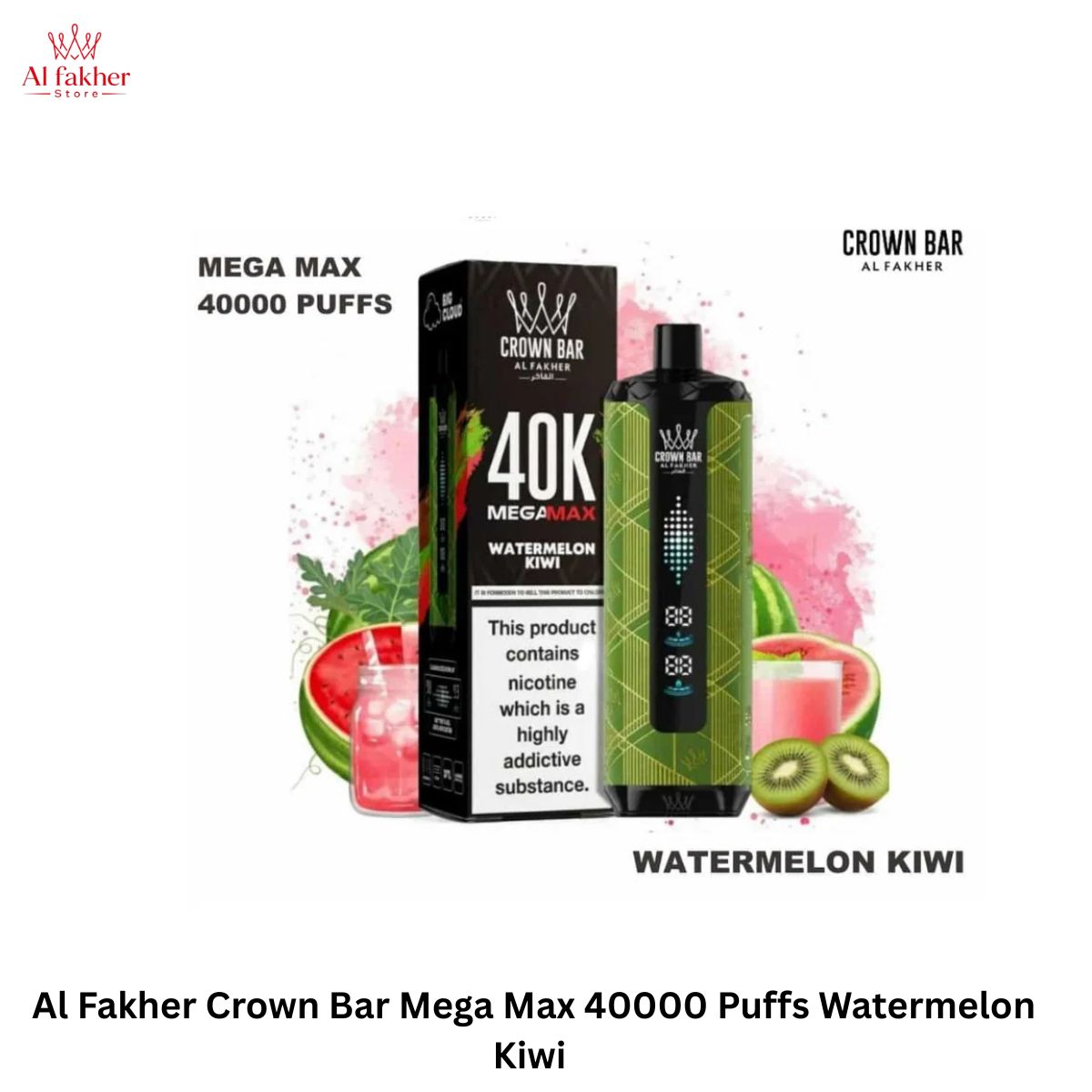 Al Fakher Crown Bar Mega Max 40000 Puffs Watermelon Kiwi