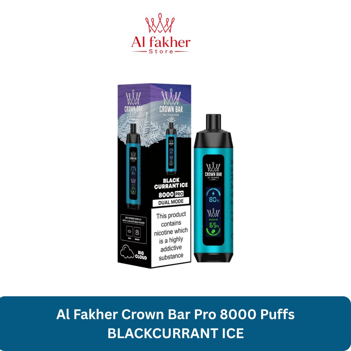 Al Fakher Crown Bar Pro 8000 Puffs BLACKCURRANT ICE