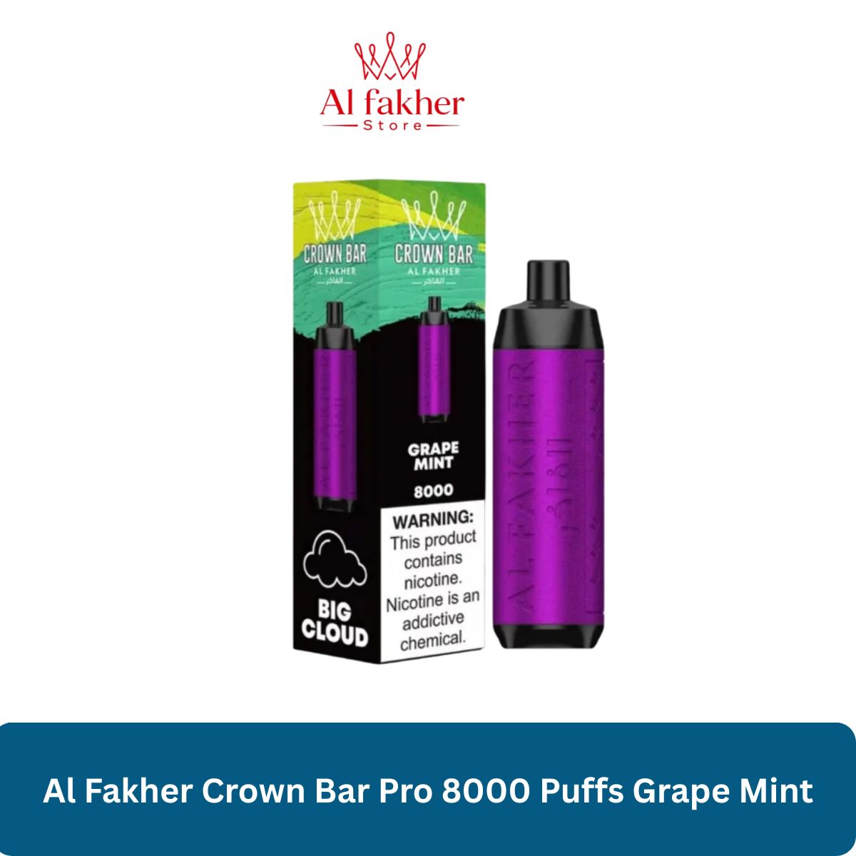 Al Fakher Crown Bar Pro 8000 Puffs Grape Mint