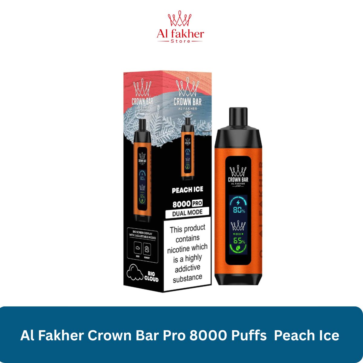 Al Fakher Crown Bar Pro 8000 Puffs Peach Ice