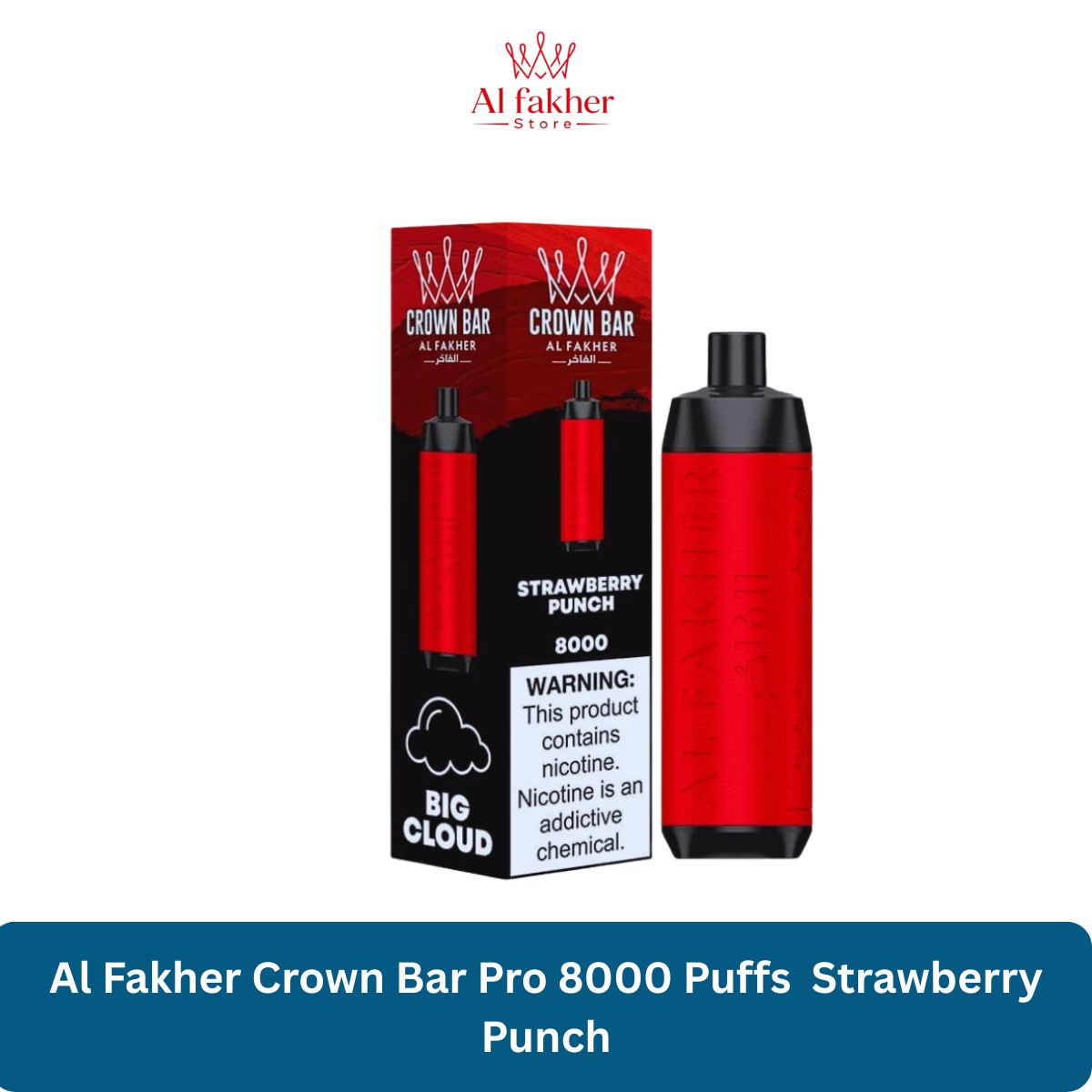 Al Fakher Crown Bar Pro 8000 Puffs Strawberry Punch